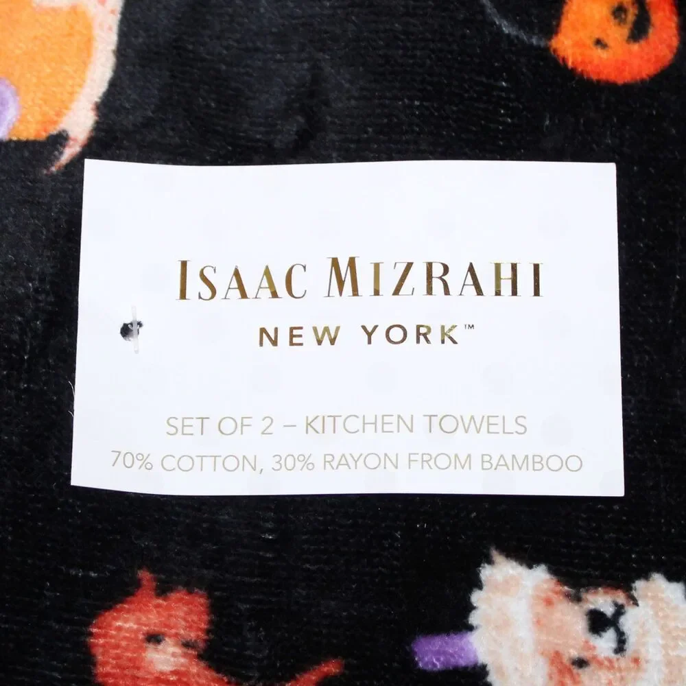 Set 2 Kitchen Towels Isaac Mizrahi NEW black halloween dogs in costume pets fun